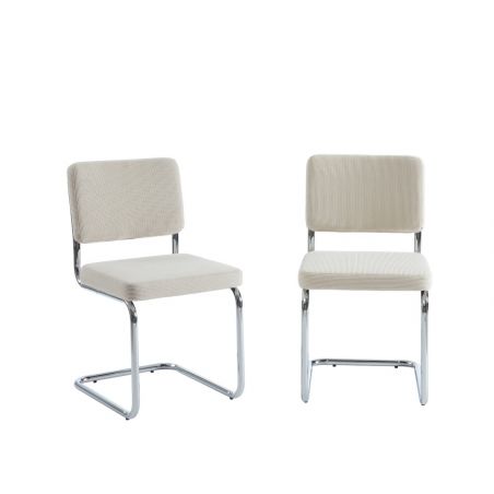 Lot de 2 chaises JACK velours côtelé écru pieds métal chromé