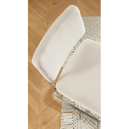 Lot de 2 chaises JACK velours côtelé écru pieds métal chromé