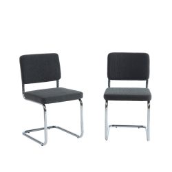 Lot de 2 chaises JACK velours côtelé gris charbon pieds métal chromé 