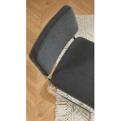 Lot de 2 chaises JACK velours côtelé gris charbon pieds métal chromé 