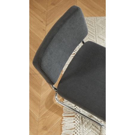 Lot de 2 chaises JACK velours côtelé gris charbon pieds métal chromé 