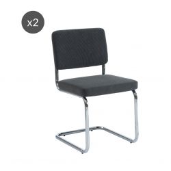 Lot de 2 chaises JACK velours côtelé gris charbon pieds métal chromé 