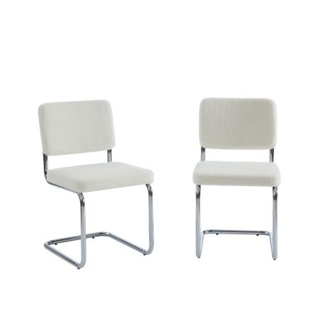 Lot de 2 chaises JACK tissu bouclette écru pieds métal chromé 