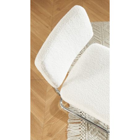 Lot de 2 chaises JACK tissu bouclette écru pieds métal chromé 