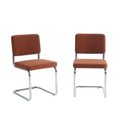 Lot de 2 chaises JACK velours côtelé terre de sienne pieds métal chromé 