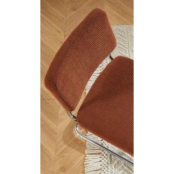 Lot de 2 chaises JACK velours côtelé terre de sienne pieds métal chromé 