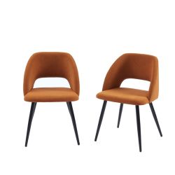 Lot de 2 chaises VINTAGE velours côtelé terracotta pieds métal noir