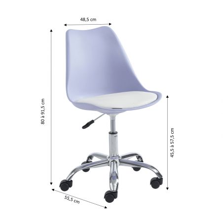 Chaise de bureau PANTONE lilas 5 roulettes