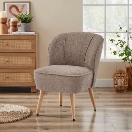 Fauteuil TIVOLI tissu bouclette taupe