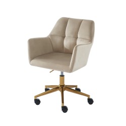 Fauteuil MONACO  en velours beige avec pieds dorés