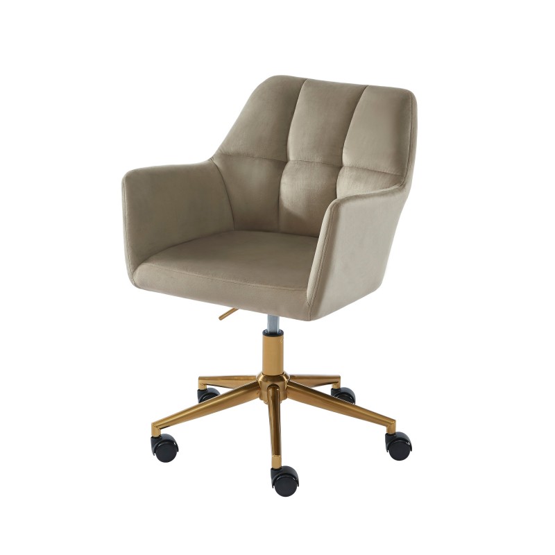 Fauteuil MONACO  en velours taupe avec pieds dorés