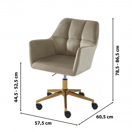 Fauteuil MONACO  en velours taupe avec pieds dorés