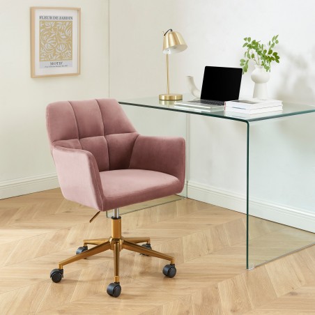 Fauteuil MONACO  en velours rose avec pieds dorés