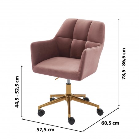 Fauteuil MONACO  en velours rose avec pieds dorés