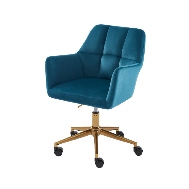 Fauteuil MONACO  en velours bleu avec pieds dorés