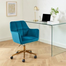 Fauteuil MONACO  en velours bleu avec pieds dorés