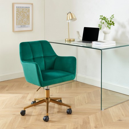 Fauteuil MONACO  en velours vert avec pieds dorés