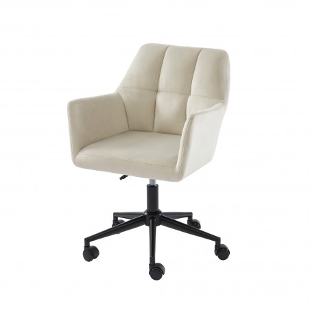 Fauteuil MONACO  en velours blanc cassé avec pieds noirs