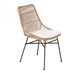 Ensemble table ASTI en bois d'acacia FSC 160 cm et 6 chaises de jardin avec coussins