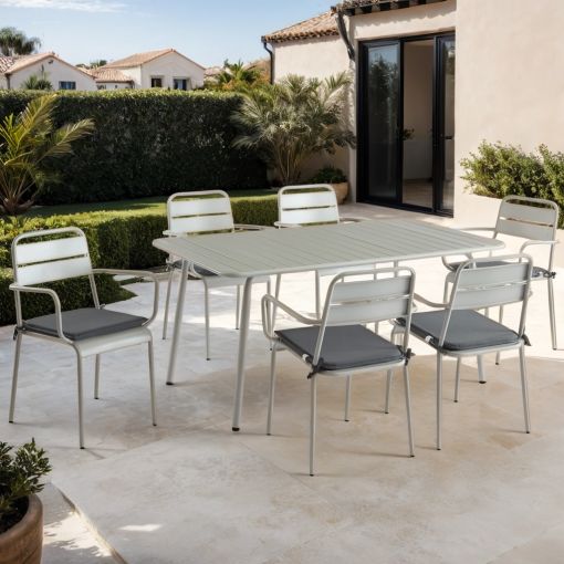 Ensemble PANTONE table 160 cm et 6 chaises de jardin gris glacier