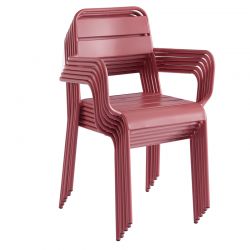 Ensemble PANTONE table 140 cm et 6 chaises de jardin rouge indien