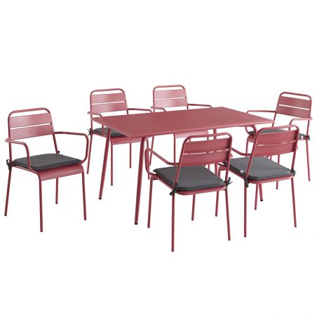 Ensemble PANTONE table 140 cm et 6 chaises de jardin rouge indien