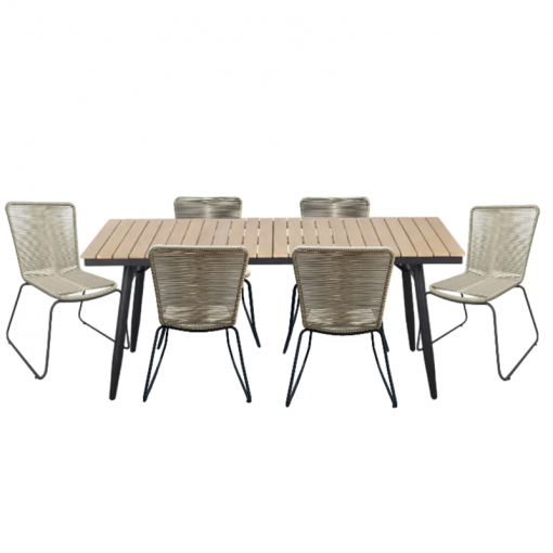 Ensemble table ALBA en bois d'acacia FSC et 6 chaises de jardin