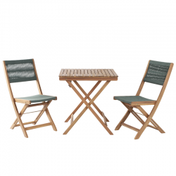 Ensemble repas BARI pliable 2 personnes bois et corde vert olive