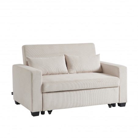 Canapé droit EVA convertible velours côtelé beige 2 places