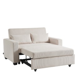 Canapé droit EVA convertible velours côtelé beige 2 places