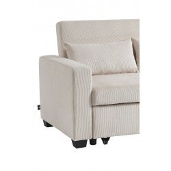 Canapé droit EVA convertible velours côtelé beige 2 places