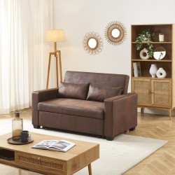 Canapé droit EVA convertible tissu vintage marron 2 places