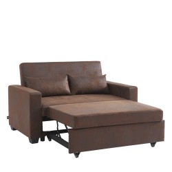 Canapé droit EVA convertible tissu vintage marron 2 places