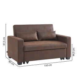 Canapé droit EVA convertible tissu vintage marron 2 places