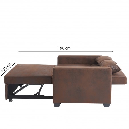 Canapé droit EVA convertible tissu vintage marron 2 places