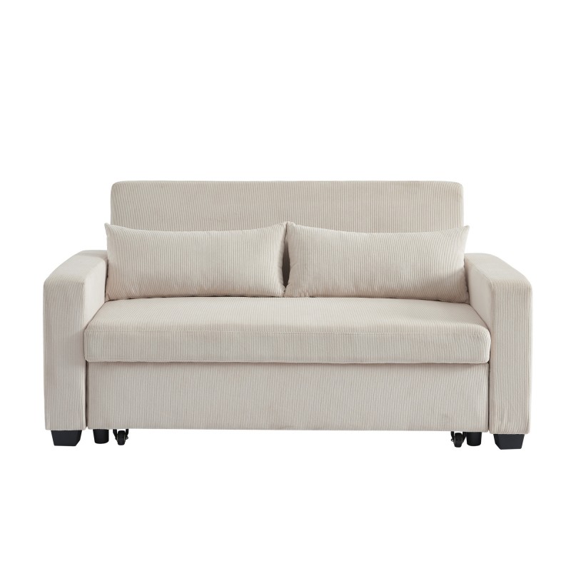 Canapé droit EVA convertible velours côtelé beige 3 places