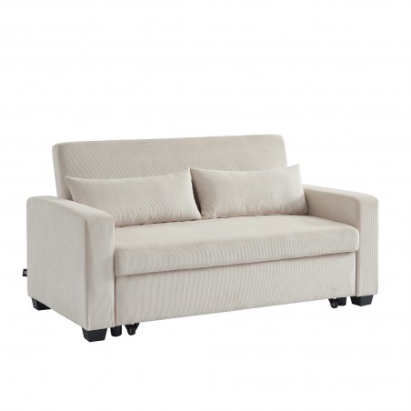 Canapé droit EVA convertible velours côtelé beige 3 places