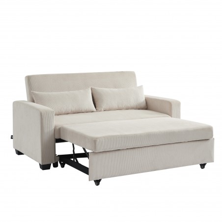 Canapé droit EVA convertible velours côtelé beige 3 places