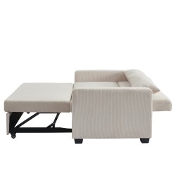 Canapé droit EVA convertible velours côtelé beige 3 places