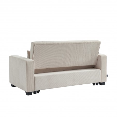 Canapé droit EVA convertible velours côtelé beige 3 places