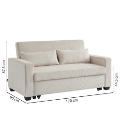 Canapé droit EVA convertible velours côtelé beige 3 places