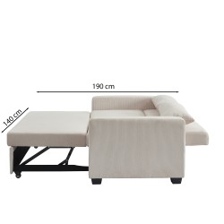 Canapé droit EVA convertible velours côtelé beige 3 places