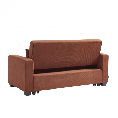 Canapé droit EVA convertible velours côtelé terracotta 3 places