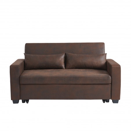 Canapé droit EVA convertible vieux tissu marron 3 places