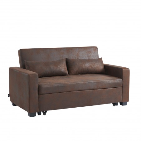 Canapé droit EVA convertible vieux tissu marron 3 places