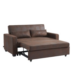 Canapé droit EVA convertible vieux tissu marron 3 places