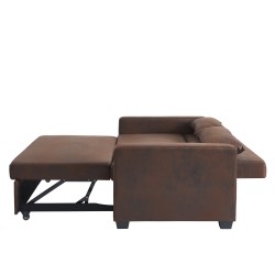 Canapé droit EVA convertible vieux tissu marron 3 places