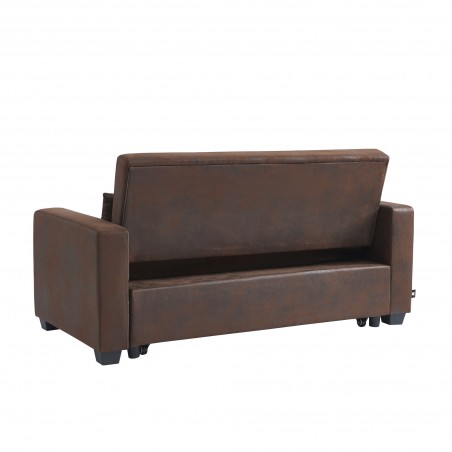 Canapé droit EVA convertible vieux tissu marron 3 places