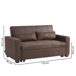 Canapé droit EVA convertible vieux tissu marron 3 places