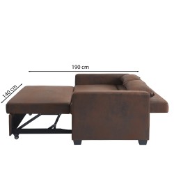 Canapé droit EVA convertible vieux tissu marron 3 places